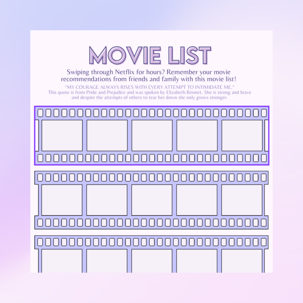 Movie List | HDB Printables